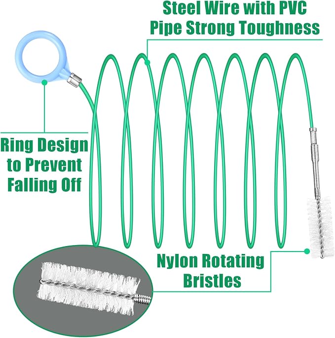 Auto Sunroof Drain Cleaning Tool,197Inch Long Pipe Cleaner for Car,Flexible Tube Cleaning Brush with 2Pcs 7.9inch Cleaning Brush Skinny Pipe Drain Dredge Cleaning Tool for Car Sunroof Wiper Drain Hole