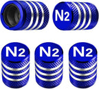 Tire Valve Stem Caps Cover - (5 Pack) Tire Air Cap N2 Nitrogen Metal with Plastic Liner Corrosion Resistant Leak-Proof for Car Truck Motorcycle Bike Blue