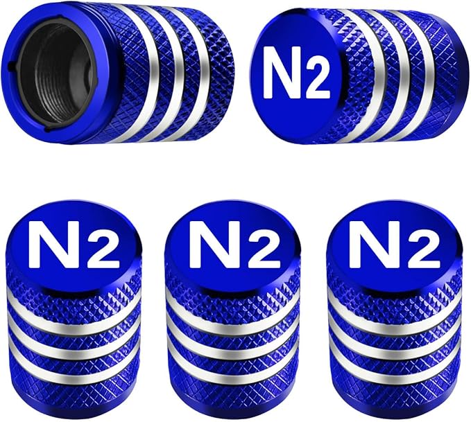 Tire Valve Stem Caps Cover - (5 Pack) Tire Air Cap N2 Nitrogen Metal with Plastic Liner Corrosion Resistant Leak-Proof for Car Truck Motorcycle Bike Blue
