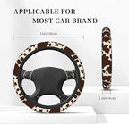 Brown Cow Print Steering Wheel Covers Universal 15 Inch Car Wheel Cover,Anti-Slip Breathable Car Accessories Protector Fit for Trucks,Sedans,SUVs,Vans