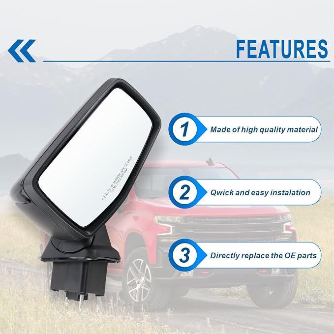Right Passenger Side Mirror Compatible with 2019-2025 chevy Silverado 1500 Power Glass Manual Folding With Temperature Sensor Non-heated Without turn signal Replace#GM1321582(5Pins)