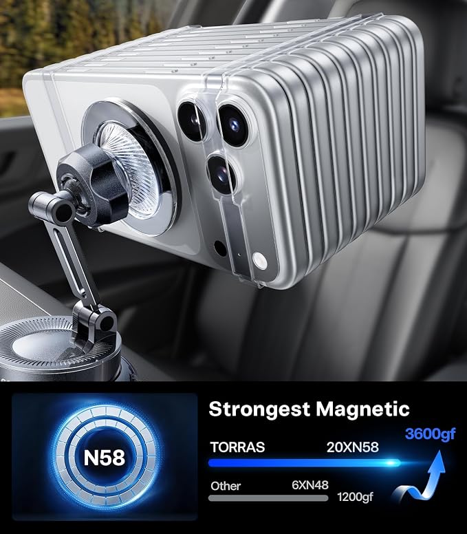 2026 Upgraded Vacuum Car Phone Holder for MagSafe Car Mount [98+ LBS Strongest Suction | 24 N58 Magnets] 360° Adjustable Magnetic Phone Holders for Your Car, for iPhone 17-12 Pro Max Plus Air