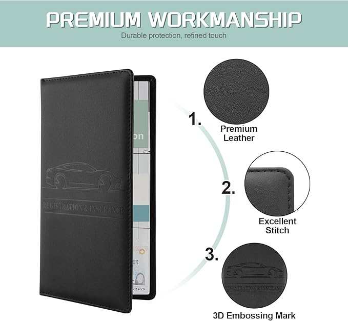 2Pack Car Registration and Insurance Holder,Car Document Holder for Cards License with Magnetic Shut,Vehicle Glove Box Car Organizer for Documents, Cards, License(Black)