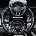 Steering Wheel Cover Standard Size 14.5-15 inch, Non-Slip Car Wheel Cover Protector, Non-Folding Packaging, Microfiber Leather, Black with Carbon Fiber