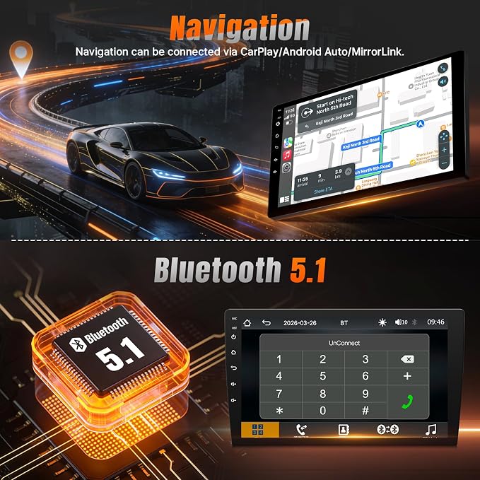 Linux Car Radio for Hyundai Elantra 2011 2012 2013 Fast Boot Stereo Replacement with Wireless Carplay Android Auto 9'' Touchscreen with Bluetooth MirrorLink SWC FM Backup Camera MIC