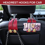 2PCS Leather Car Seat Hooks for Headrest, Vehicle Hanger Storage Organizer Universal for Handbag Purse, Car Accessories Gift (Red-Gold)