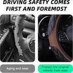 15 Inch Car Leather Steering Wheel Cover, Automotive Accessories Elastic Breathable Anti-Slip Soft Wheel Protector Fits Men and Women, Suitable for SUVs, Trucks, Vehicles and RVs (Brown)