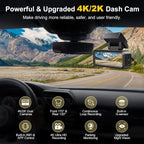 4K+2K Dash Cam Front and Rear, Free 64GB Card Included, 5.8GHz WiFi Dash Camera for Cars, Built-in G-Sensor, 3.2” IPS Screen, 170°Wide Angle, Night Vision, 24 Parking Mode, Black