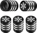 Tire Valve Stem Cap Cover - (5 Pack) Tire Air Caps Metal with Plastic Liner Corrosion Resistant Leak-Proof Snow Snowflake for Car Motorcycle Bike Black