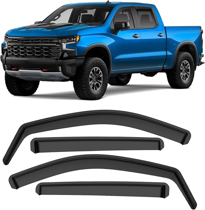 in-Channel Rain Guards Fit for Chevy Silverado 1500 2019-2026 Crew Cab, Durable Side Windows Rain Guard Compatible with GMC Sierra 1500 Crew Cab 2019-2026 Wind Deflectors Black 4 PCS