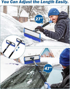 47.7″ Extendable Snow Brush and Ice Scraper, 270° Pivoting Snow Scraper Brush for Car Windshield, Telescoping Ice Scraper, Foam Grip, Heavy Duty Snow Remover for Cars, Trucks, SUV (Blue)