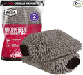 AIDEA Car Wash Mitt Microfiber, 2PK, Car Wash Brush, Grey, 7.12' X10.14'' | Scratch Free Lint Free Premium Chenille Microfiber Mitt, Cleaning Supplies, Regular Size