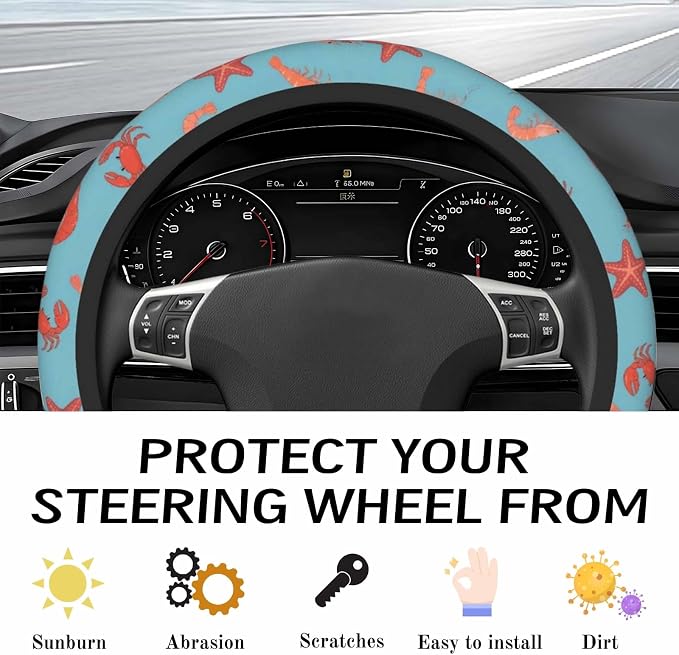 Steering Wheel Cover Accessories Neoprene Cover, Breathable Non-Slip Easy to Install Suitable for Women Men, 14.5-15.5 Inch for Car SUV Van Truck Universal - Seafood
