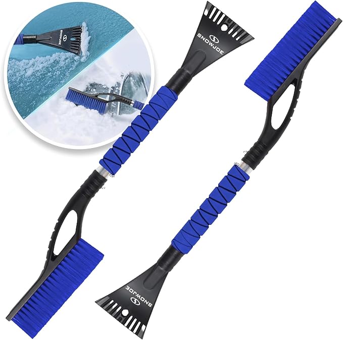 2 Pack 27" Multi-Purpose Ice Scraper and Extendable Snow Brush for Cars with Foam Grip and 360-Degree Pivoting Brush Head, SJEG-SB27X2