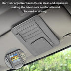 Small Leather Car Sun Visor Organizer, Multifunctional Auto Visor Document Holder with Sunglasses Clip, Universal Car Interior Organizer for Drving License, Card, Pen (Gray)