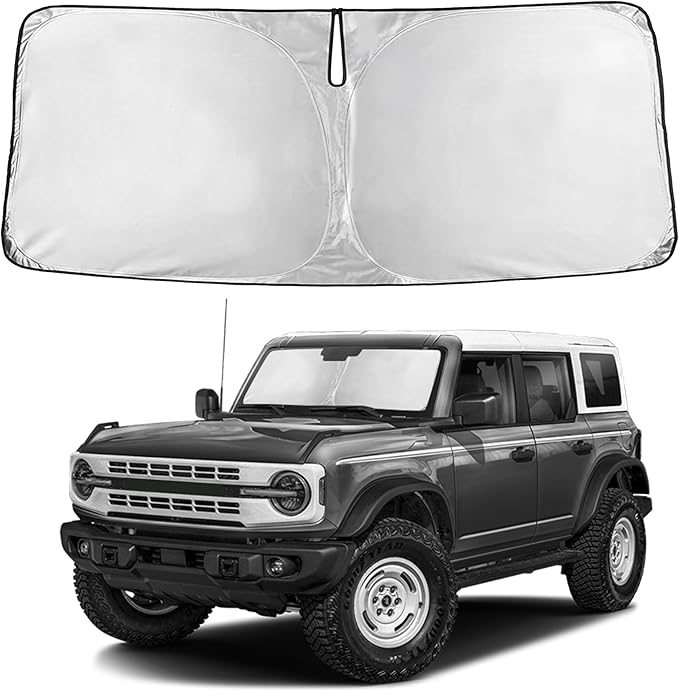 Windshield Sunshade Compatible for Ford Bronco (Not for Bronco Sport) 2021-2024 2025 2026, Sun Visor for Front Windshield & Window Sun Shade Cover, UV Heat Protector, Car Accessories