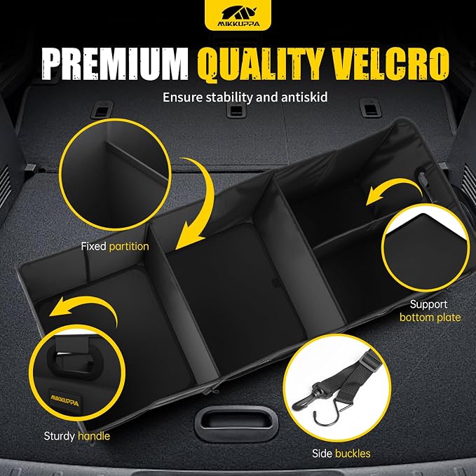 Car Trunk Organizer - 105L Collapsible Large Trunk Organizer with Reinforced Handles for Groceries, Trunk Storage Organizers for SUV Auto Truck Van with Non Slip Bottom (Black)
