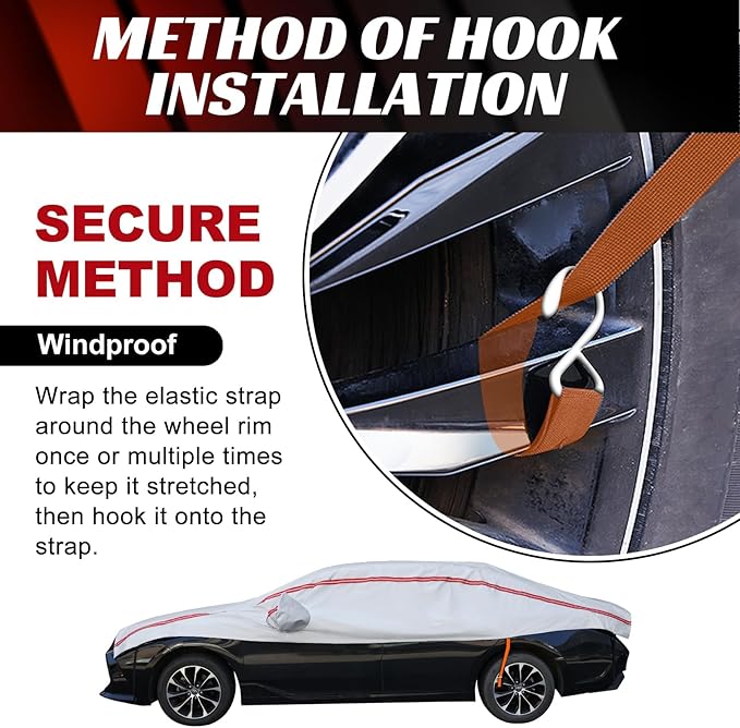Half Car Cover Top SUV, Windshield Cover for Ice and Snow with Cotton Liner, Hail Protector Car Cover Waterproof All Weather for Snow, Sun, Rain, Dust, UV Protection Fit SUV L