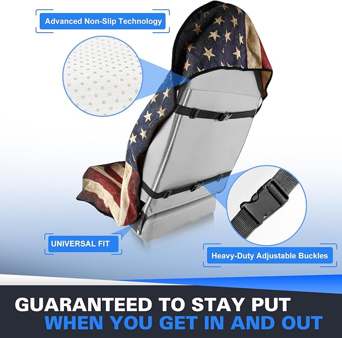 2 Pack American Flag Waterproof Towel Car Seat Covers, Sweatproof Non-Slip Seat Protector, Machine Washable Universal Front Bucket Seat Covers for Cars, SUVs, Gym, Beach, Sports & Pets