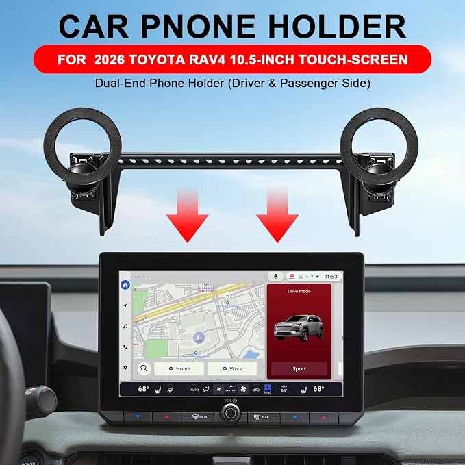 MagSafe Dual-End Car Phone Holder for Toyota RAV4 2026 Accessories | 10.25-Inch Screen Fixed Clip | 2026 RAV4 Cell Phone Holder, 360° Hands-Free Strong Magnetic Phone Mount, Not Block Air Vent