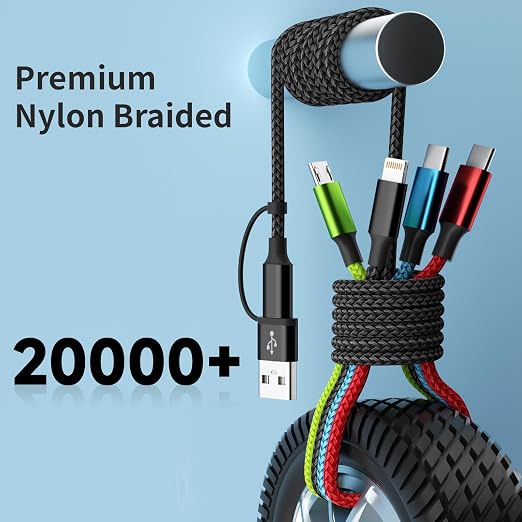 Travel 4 in 2 Multi Charging Cable with Dual Type-C, USB A/USB C Chargers for Multiple Devices, Multiple Charger Cord Compatible with Most Cell Phones/Tablets and More (1Pack, 5FT)