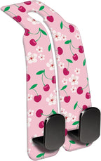 Car Headrest Purse Hanger Cute Floral and Pink Cherries 1 Pack Bag Purse Holder for Car Premium Leather Double Metal Hook for Handbags, Grocery Bags and Phones