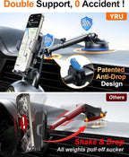 YRU True Military-Grade [360° Rotation Suction] 2026 Ultimate Car Phone Holder Mount 【90+LBS Safest Strongest & Patent Certs】 Dashboard Windshield Vent for iPhone 17 16 Pro Max Samsung, Jet Black