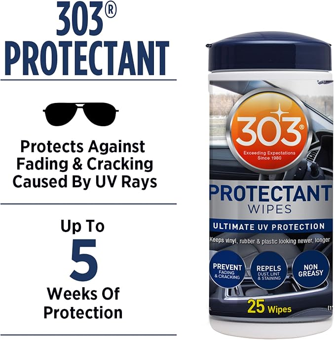Automotive Protectant Wipes - Helps Prevent Fading & Cracking, Repels Dust, Lint & Staining, Superior UV Protection & Restores Lost Color, Exterior & Interior Car Cleaning Supplies