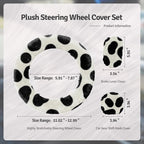 Fluffy Steering Wheel Cover 3PCS Set – Plush Fuzzy Fur Steering Wheel Cover with Gear Shift Cover & Handbrake Cover, Winter Warm Car Accessories, Car Interior Accessories for Women (Cows)