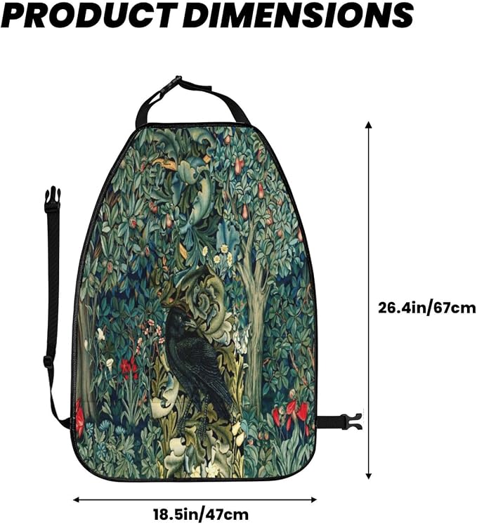 William Morris Forest Animals Raven On Acanthus Leaves Blue Green Floral Car Seat Back Kick Protectors Kick Mats With Storage Pockets For Vehicles To Protect From Dirt Mud Scratches 2 Pack