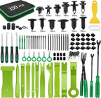 330Pcs Trim Removal Tool, Auto Push Pin Bumper Retainer Clip Set Fastener Terminal Remover Tool Adhesive Cable Clips Kit Car Panel Radio Removal Auto Clip Pliers, Green