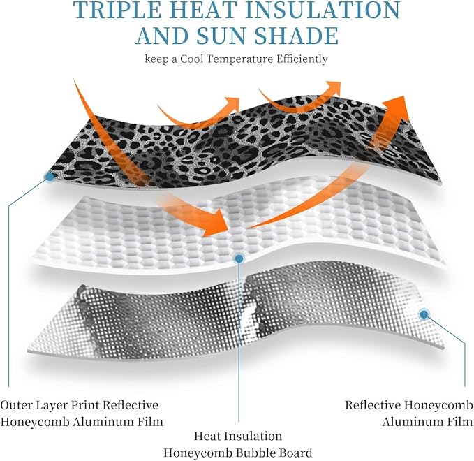 Windshield Sun Shade Cheetah Print Leopard Black Car Front Window Sunshade Cover for Truck SUV Blocks UV Rays Automotive Visor Interior Protector 55 x 30 inch