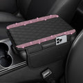 Bling Car Center Console Cover, Leather Car Arm Rest Cover Cushion with 2 Storage Bags, Universal Automotive Armrest Protector Storage Box, Bling Accessories Interior for Most Vehicles (Pink)