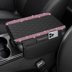 Bling Car Center Console Cover, Leather Car Arm Rest Cover Cushion with 2 Storage Bags, Universal Automotive Armrest Protector Storage Box, Bling Accessories Interior for Most Vehicles (Pink)
