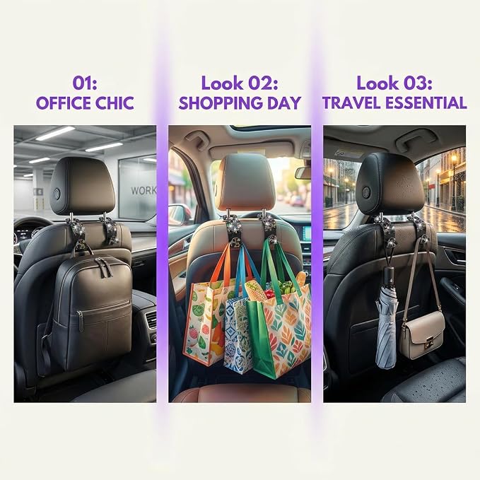 Bling Car Seat Headrest Hooks, 2PCS Leopard Print Backseat Storage Hanger Hooks for Women, Automotive Interior Rear Headrest Decoration Organizers, Universal for Vehicles (Multicolor)