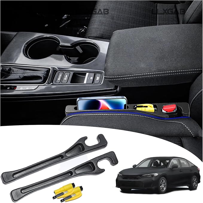【Compatible with Honda Civic】Seat Gap Filler,No Drop Seat Guard Compatible with Honda Civic,Car Seat Side Gap Filler Organizer,Drop Seat Guards for Cars(2Pcs),Emergency Keychain Car Escape Tool(2Pcs)