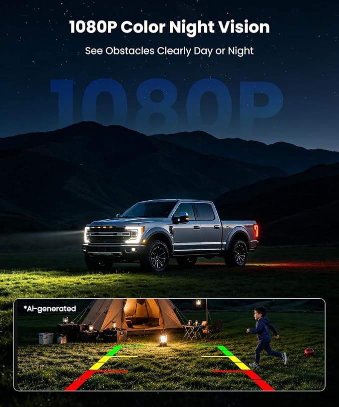 6" Solar Wireless Backup Camera: No Drilling 1-Min Quick Install | Dual Antenna for Smooth Live View, 1080P Screen with Color Night Vision, Long Battery & Solar Recharge for Car Truck Trailer