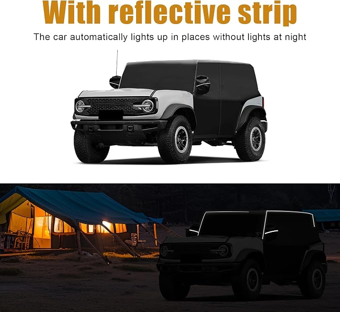 600D Cab Cover Windproof Sunshade Cover Compatible with 2021-2024-2026 Ford Bronco 4 Door, 6-Layer Protection Frost Wiper & Mirror Covers Protect from Sunshine, UV, Snow, Rain(Not fit Bronco Sport)