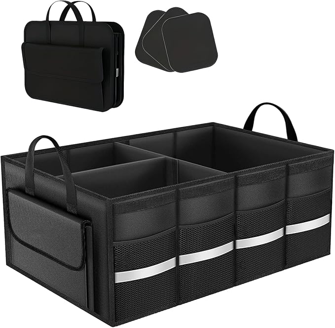 CloudDream Trunk Organizer for Car,70L Large Foldable Waterproof Organizer for SUV,Truck, Van & Sedan,3 Compartments, Black (Black-23.6")