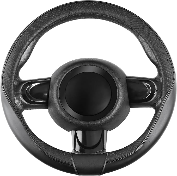 Steering Wheel Cover 14-14.25 inch (35.5-36 cm) Small Size, Microfiber Leather, Non-Slip Comfortable Grip, Fits Cars Prius Civic Model 3 Model Y Camaro, Black