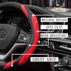 15 Inch Car Leather Steering Wheel Cover, Automotive Accessories Elastic Breathable Anti-Slip Soft Wheel Protector Fits Men and Women, Suitable for SUVs, Trucks, Vehicles and RVs (Red)