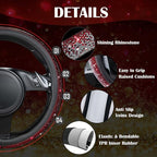 Bling Diamond Leather Steering Wheel Cover, Bling Sparkly Crystal Glitter Rhinestones Universal Fit 14" 1/2-15" Car Wheel Protector for Women Girl Fit Suvs,Vans,Sedans,Trucks, Red Silver