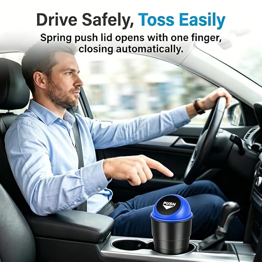 Cup Holder Trash Can, Leakproof Car Trash Can with Lid, Trash Bin for Car Accessories, Mini Garbage Bin Organizer for Automotive Office Home Kitchen, Applicable to Women and Men