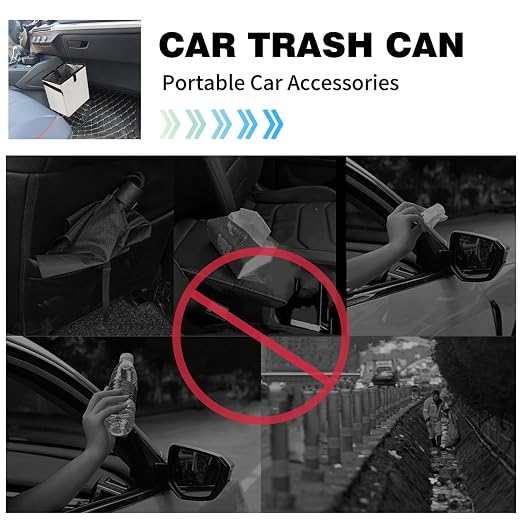 Car Trash Can, Leak-Proof Waterproof Trash Bin Collapsible Portable Auto Garbage Bag Large Capacity Trashcan Storage Bag Multipurpose Car Organizer Hanging (White)