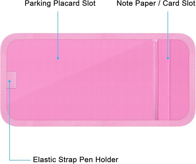 Handicap Placard Holder for Auto, Disabled Parking Permit Sign Protector for Car Sun Visor with Note Paper Slot, Pen Holder and Elastic Strap - Pink