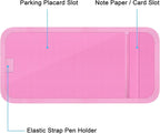Handicap Placard Holder for Auto, Disabled Parking Permit Sign Protector for Car Sun Visor with Note Paper Slot, Pen Holder and Elastic Strap - Pink