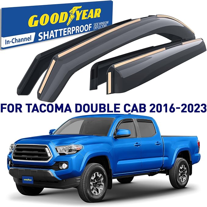 Goodyear Shatterproof in-Channel Window Deflectors for Trucks Toyota Tacoma 2016-2023 Double Cab, Rain Guards, Window Visors, Vent Deflector, Truck Accessories, 4pcs - GY008025