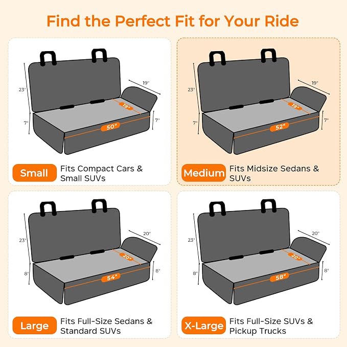 Dog Car Seat Cover for Back Seat - Waterproof Car Seat Protector for Child Carseat & Pets, Nonslip Car Seat Covers for Mid-Size Cars & Mid-Size SUVs