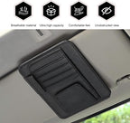 Car Sun Visor Organizer, Premium Leather Sun Visor Sunglass Holder with Card Holders & Pen Clip Slot, Universal Car Interior Organizer for Driving License, Card, Pen (Black)