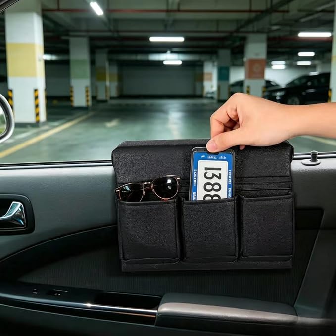 Car Door Window Armrest Pad, Artificial Leather Side Storage Box, Auto Interior Organizer Pocket for Truck SUV, Black